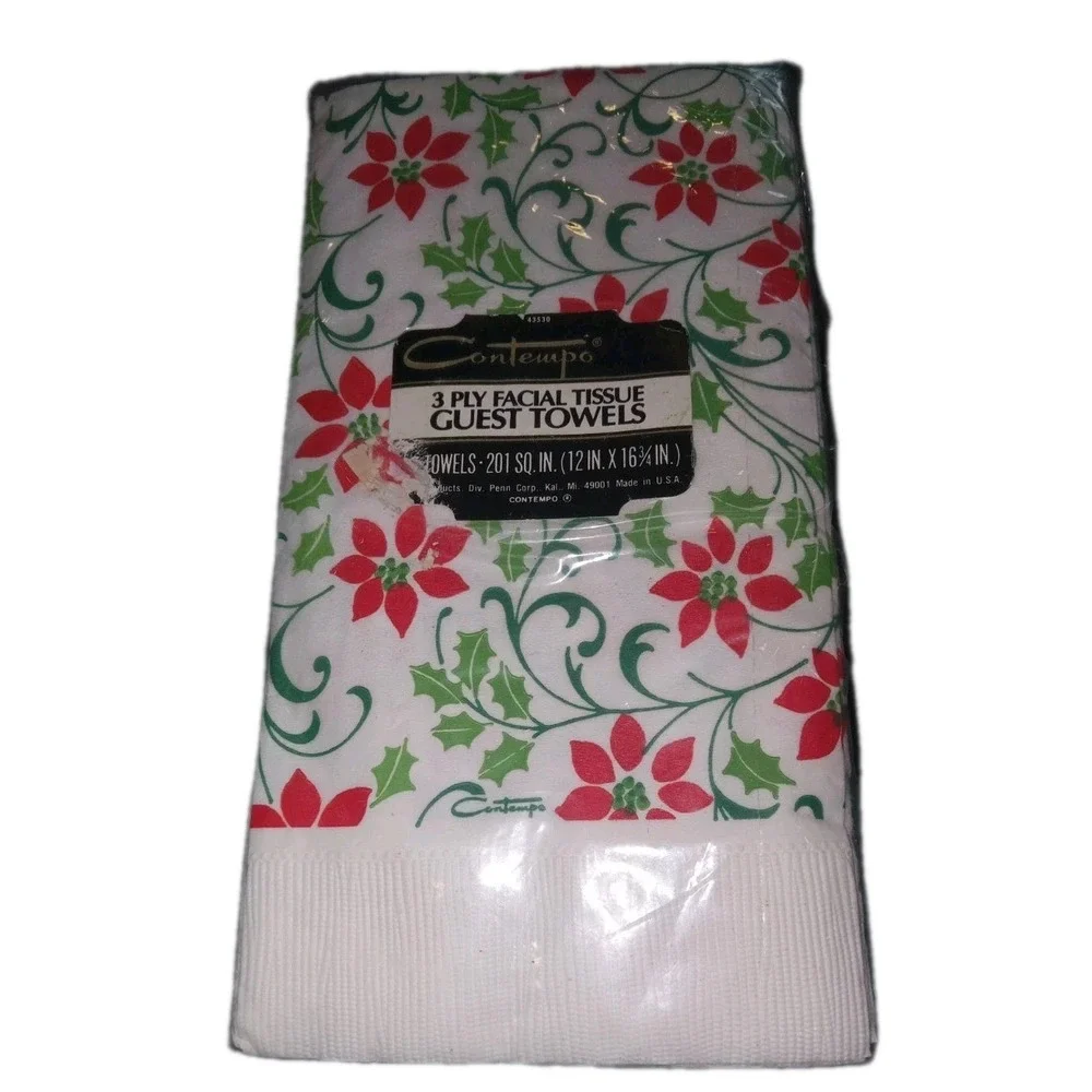 Contempo 3 ply Guest Towels, Flower Pattern, Pkg of 16 New Vintage‎
